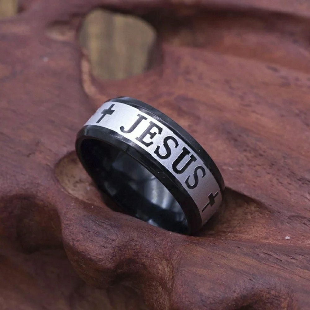 High Quality titanium steel Jesus ring in black